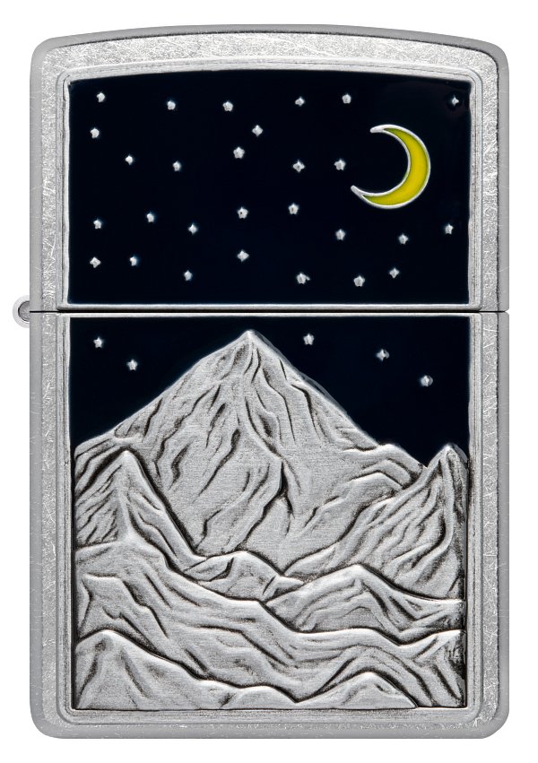 Zippo Mountain Moon and Stars Emblem, Street Chrome Lighter #48632
