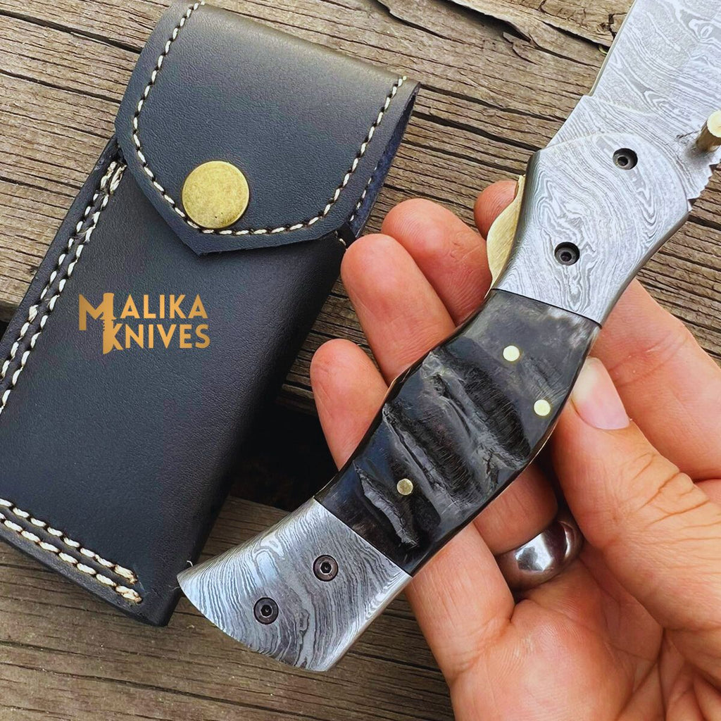 Custom Handmade Folding knife with Ram horn handle-0803