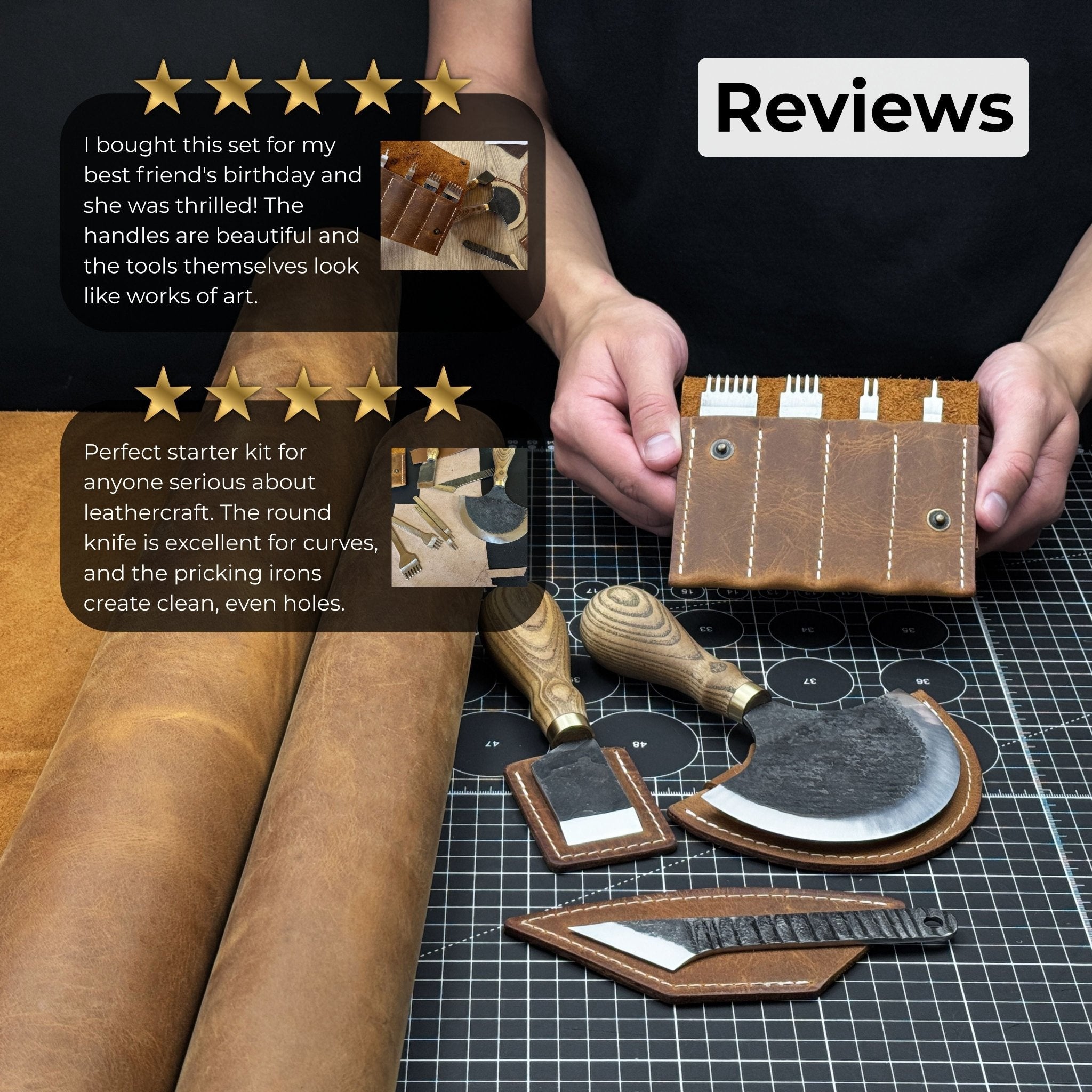 4-Piece Leatherworking Tool Set with Leather Sheaths