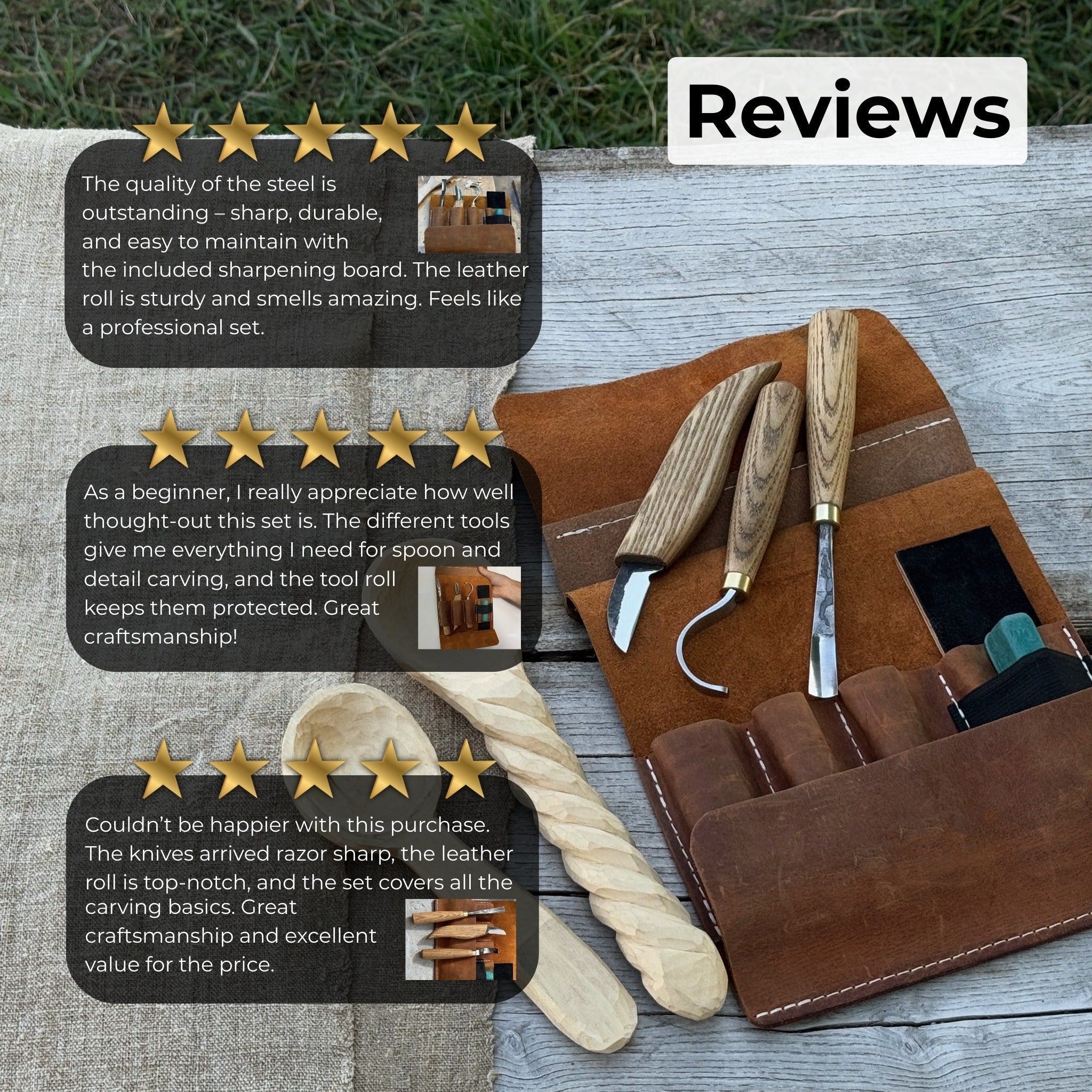 4-Piece Spoon Carving Tool Set with Sharpening Board