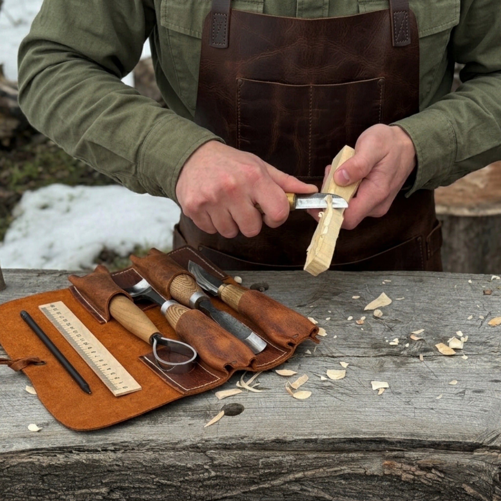 4 Pocket Leather Tool Roll