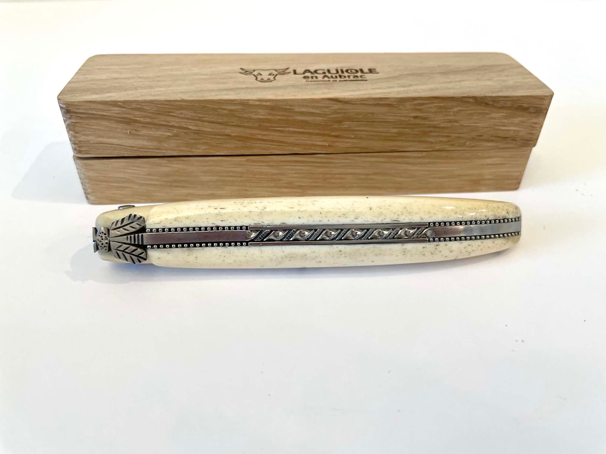 Laguiole en Aubrac La Perle Hand Carved Multipurpose Knife, Bone, 4.75-Inches