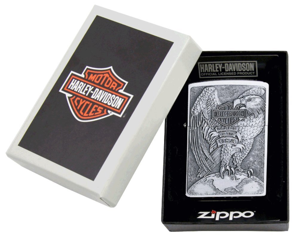 Zippo Harley-Davidson Eagle & Globe Emblem, Brushed Chrome Lighter #200HD.H231