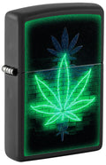 Zippo Gleaming Cannabis Leaf, Black Matte Lighter #46266