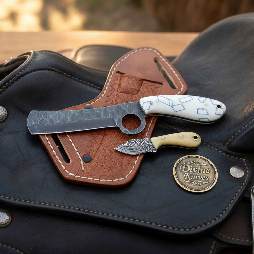 Terrazzo Handle Bull Cutter Knife for Working Cowboys and Collectors