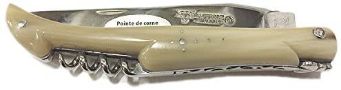Laguiole en Aubrac Handcrafted Plated Multipurpose Knife, Full Solid Horn Handle with Corkscrew, 4.75 inches