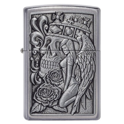 Zippo Skull and Angel Emblem, Street Chrome Lighter #49442