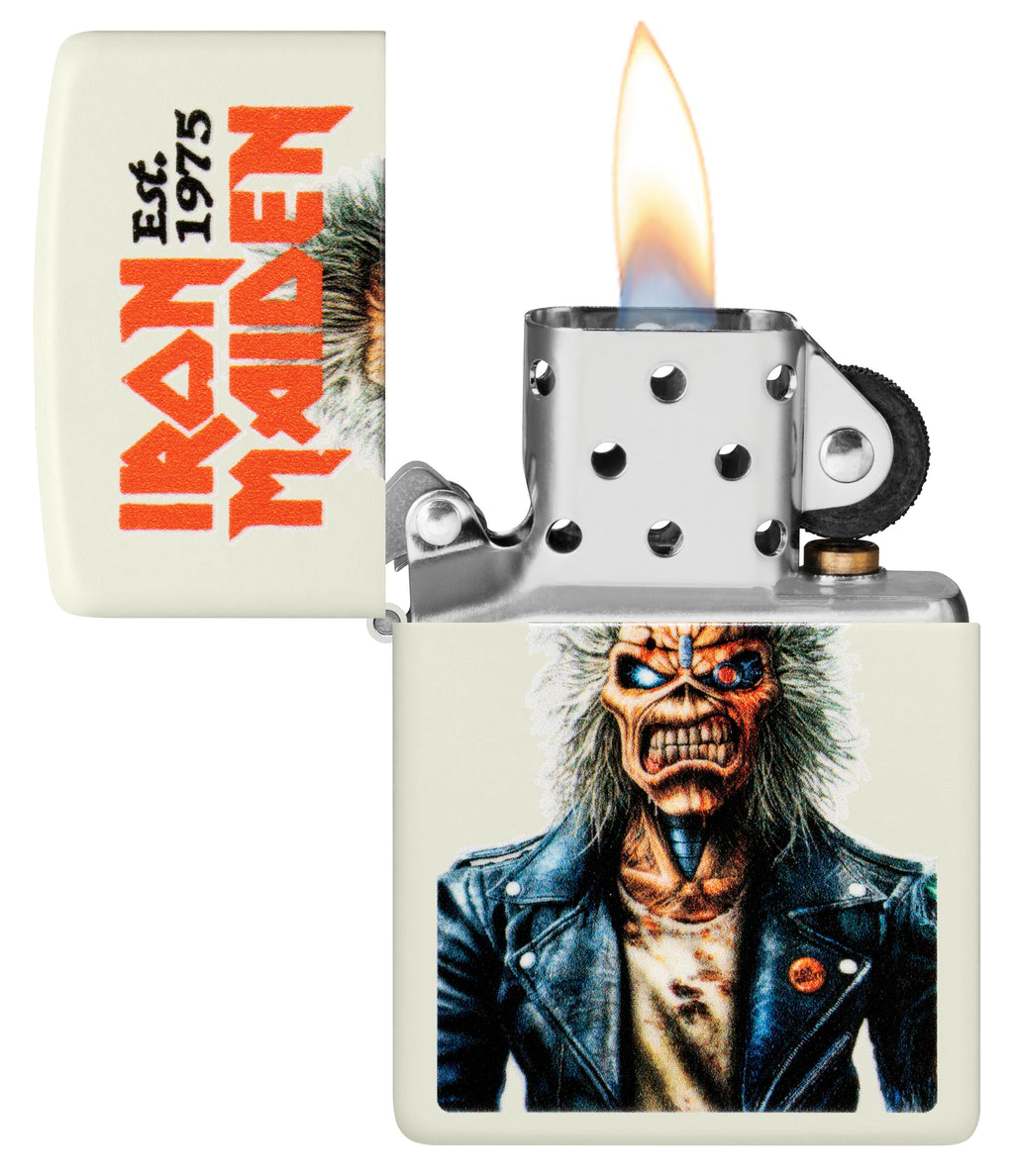 Zippo Iron Maiden Est 1975 Eddie, Glow-in-the-Dark Green Lighter #47198
