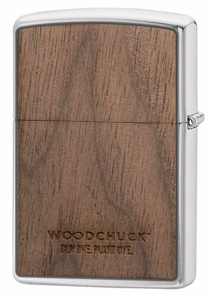 Zippo WOODCHUCK USA Walnut 100% Real Wood, Brushed Chrome Lighter #49039