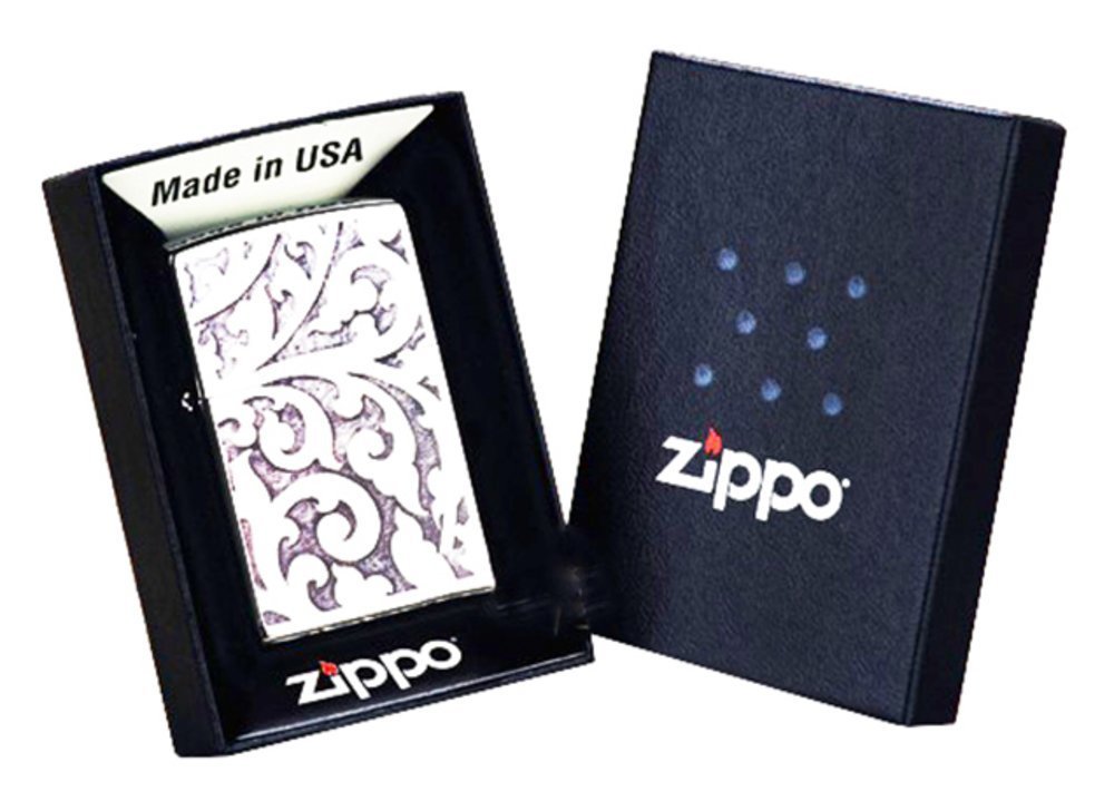 Zippo Filigree Floral Pattern, High Polish Chrome Lighter #28530