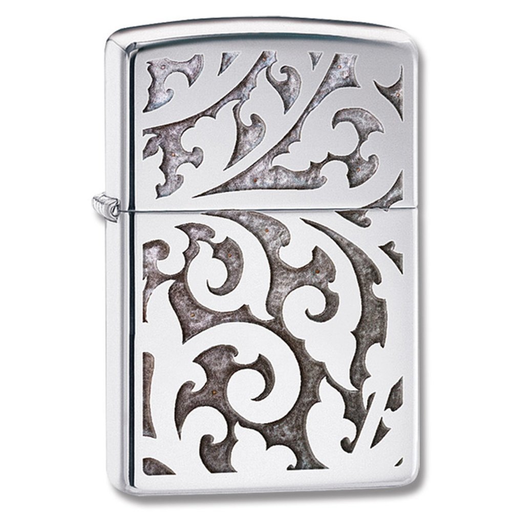 Zippo Filigree Floral Pattern, High Polish Chrome Lighter #28530