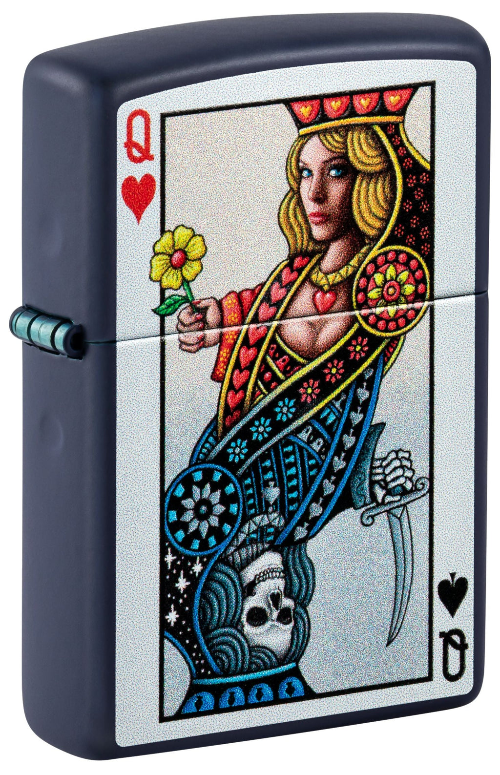 Zippo Luck Playing Card Queen, Navy Matte Lighter #48723