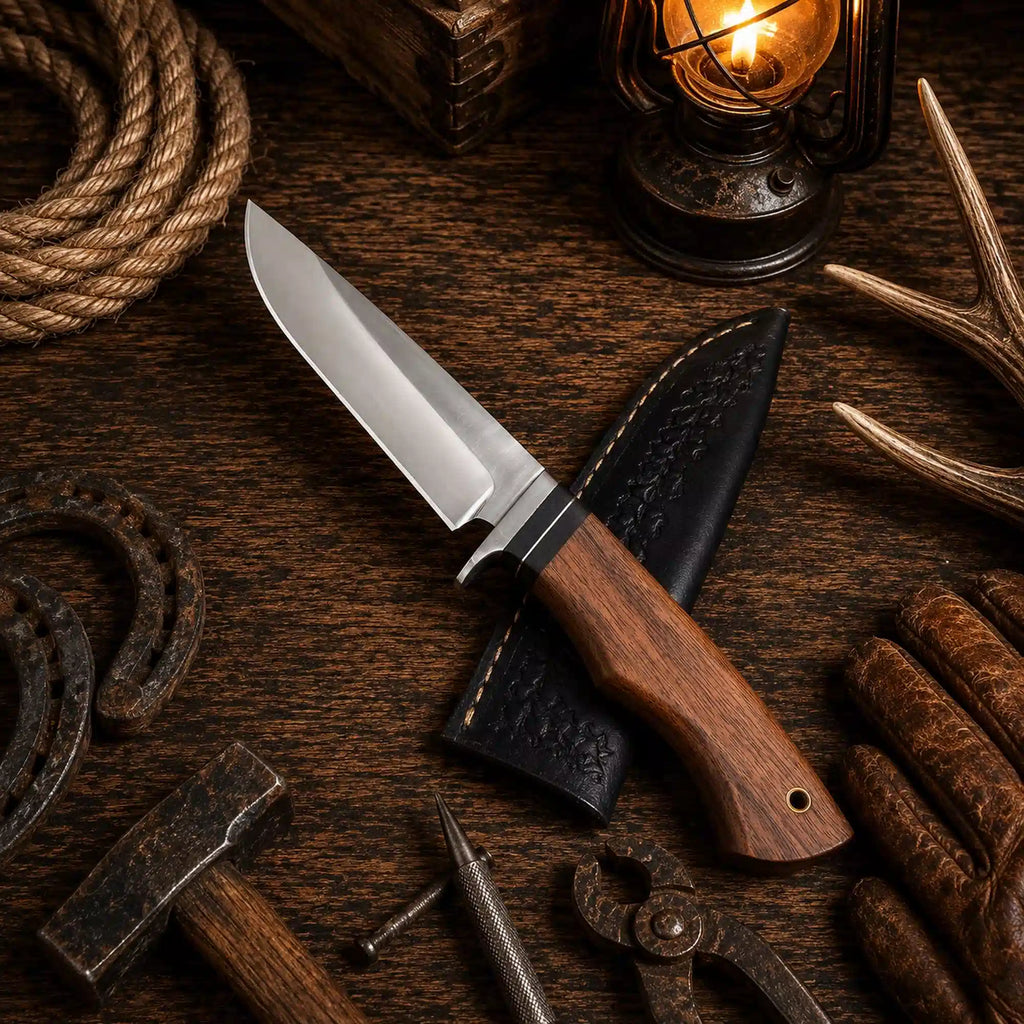440C Steel Fixed Blade Outdoor Camping Hunting Survival Knife With Leather Sheath