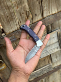 Custom handmade Damascus steel pocket knife
