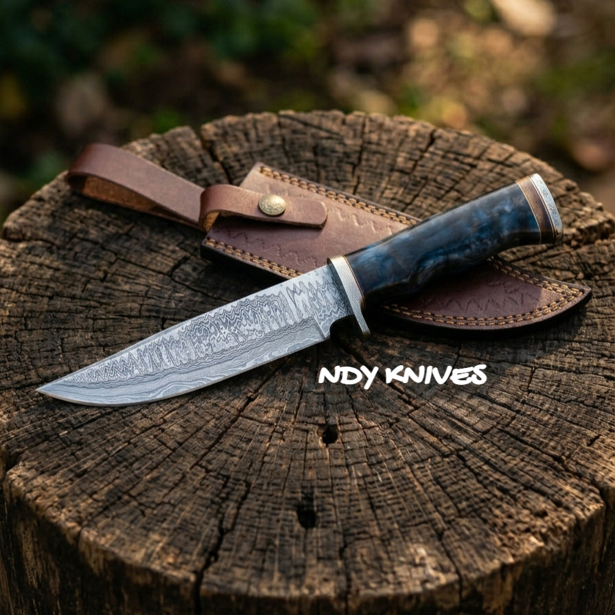 12" Damascus Steel Bowie Knife – Designer Resin Handle
