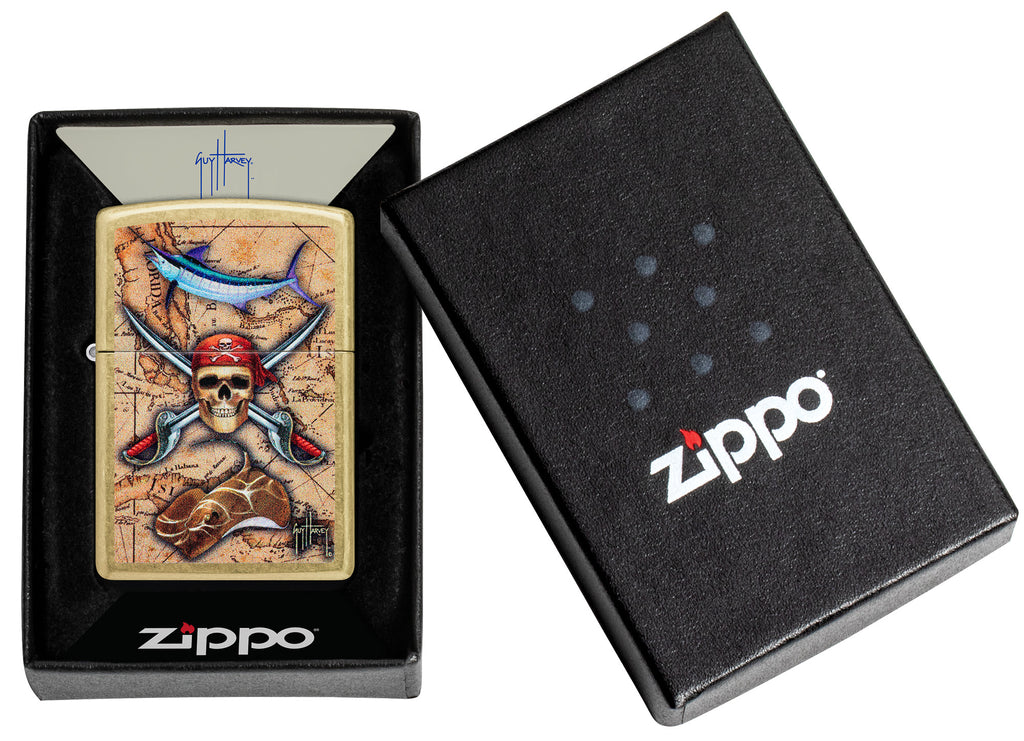 Zippo Guy Harvey Pirate Crossbones, Street Brass Lighter #48966