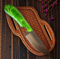 The Billy the Kid – Custom Handmade Farrier Rasp Steel Knife with Green Epoxy Resin Handle & Leather Sheath