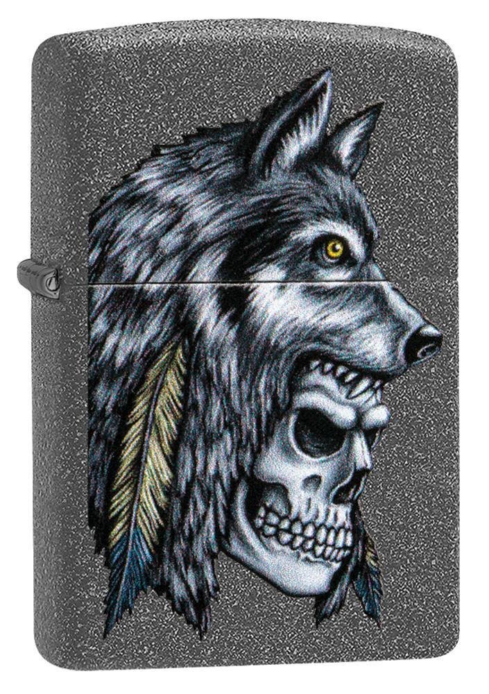 Zippo Wolf Skull Feather Native American, Iron Stone Lighter #29863