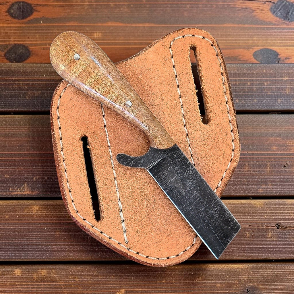 The Plainsman – Custom Handmade D2 Steel Bull Cutter Knife with Walnut Wood Handle & Leather Sheath