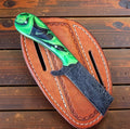 The Flash Flood – Custom Handmade Raindrop Pattern Damascus Steel Bull Cutter Knife with Epoxy Resin Handle & Leather Sheath