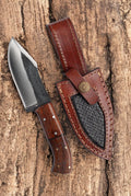 Custom handmade hunting knife with an 8-inch high carbon steel blade, featuring a Damascus Knife Store design.