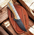 Custom Handmade Acid Wash D2 Steel Ranch Knife with Leather Sheath