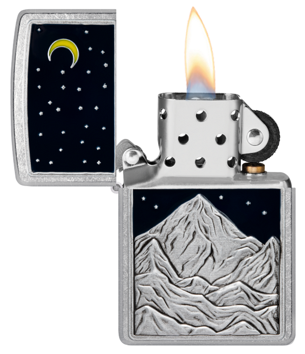 Zippo Mountain Moon and Stars Emblem, Street Chrome Lighter #48632