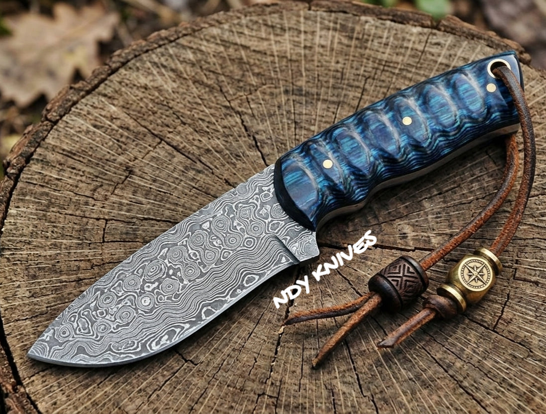8" Damascus Steel Skinner Knife – Durable Pakkawood Handle