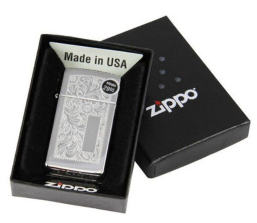 Zippo Slim Chrome Venetian, High Polish Chrome Lighter #1652