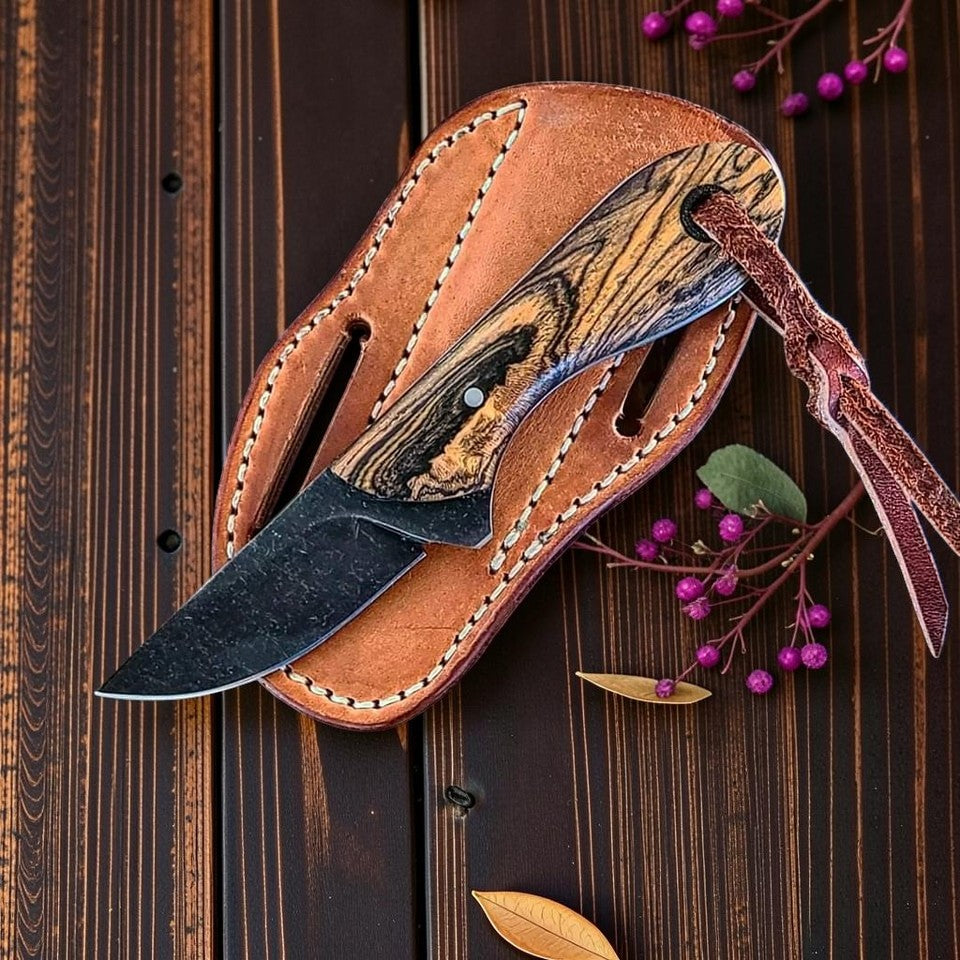Custom Handmade Cerakote D2 Steel Ranch Knife with Leather Sheath