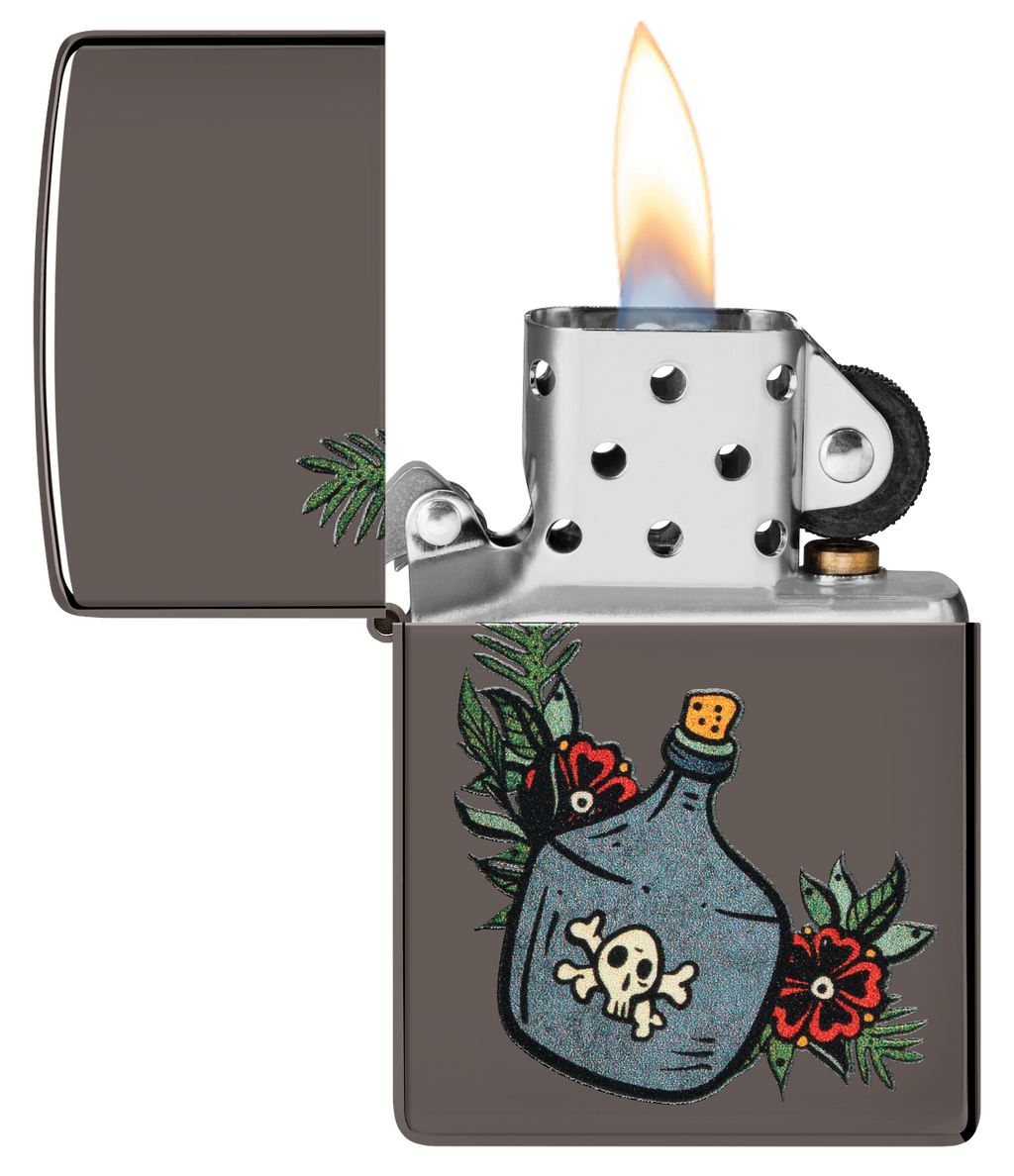 Zippo Poison & Roses Black Ice & Leather Pouch Gift Set #LPGS-LPLBK-48409
