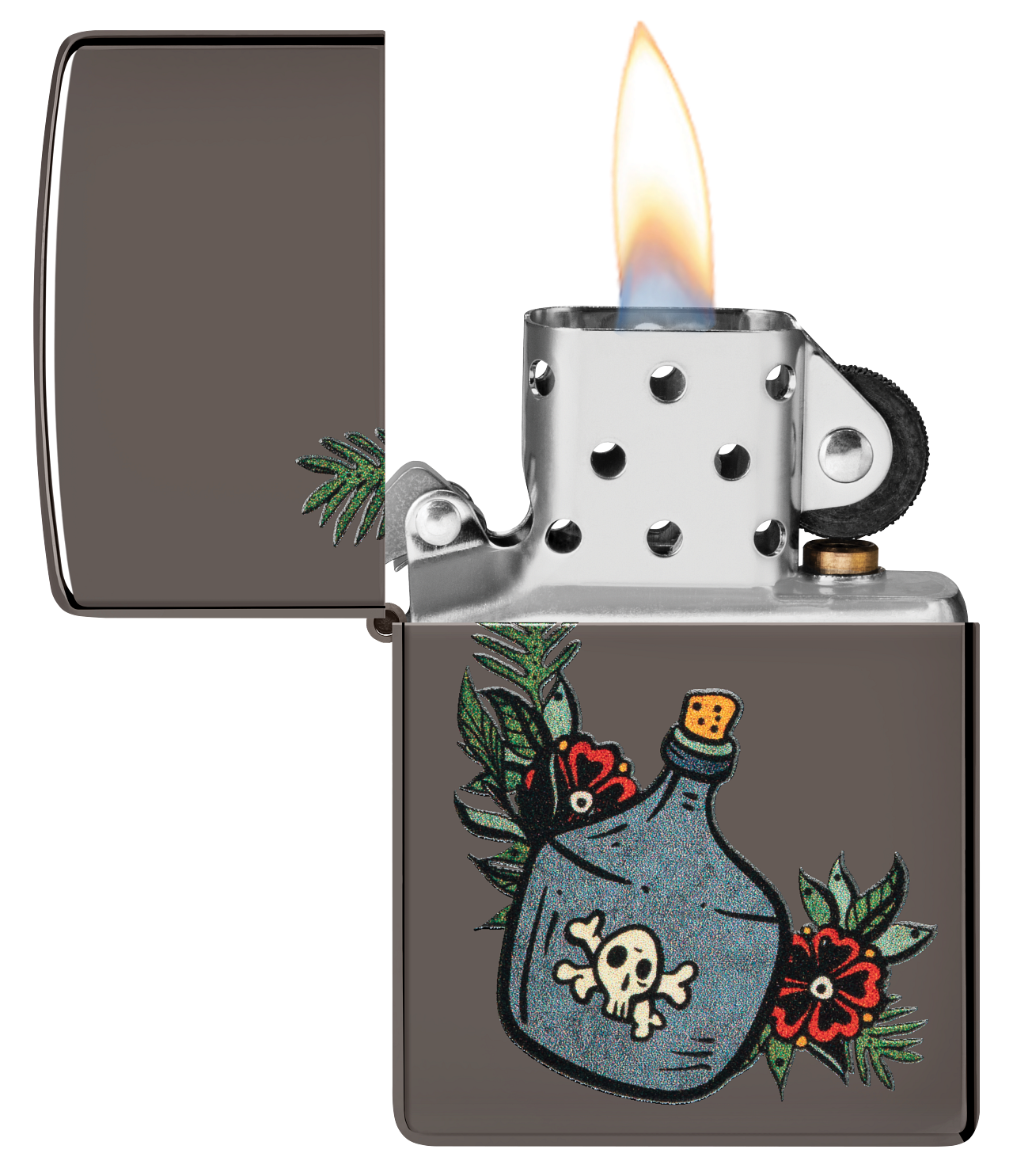 Zippo Poison & Roses Black Ice & Leather Pouch Gift Set #LPGS-LPLBK-48409