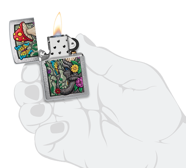 Zippo Trippy Mushroom, Brushed Chrome Lighter #48635