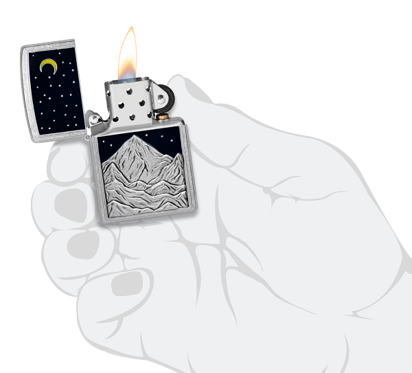 Zippo Mountain Moon and Stars Emblem, Street Chrome Lighter #48632
