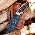 Custom Handmade Damascus Steel Knife with Leather Sheath