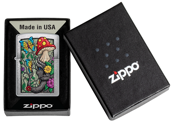 Zippo Trippy Mushroom, Brushed Chrome Lighter #48635