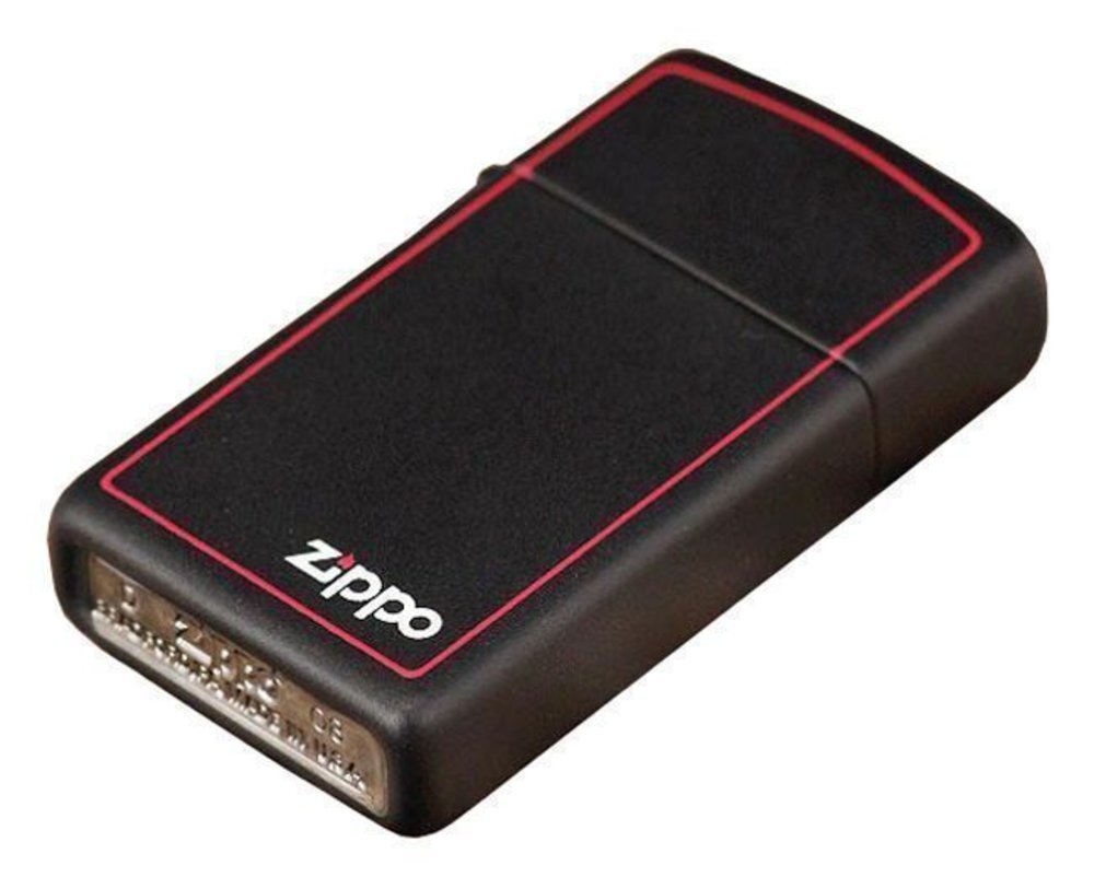 Zippo Slim Red Border, Black Matte Lighter #1618ZB