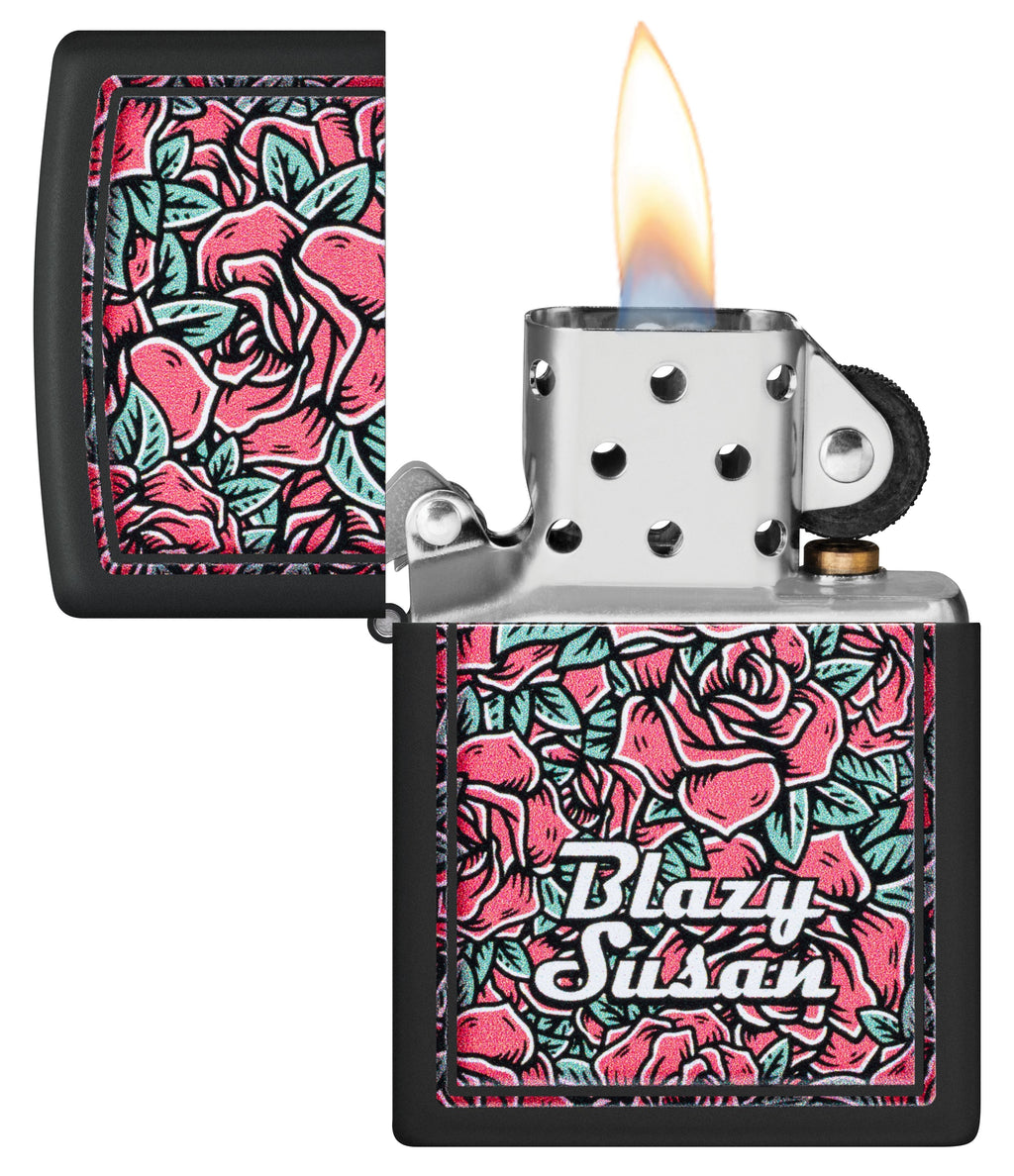 Zippo Blazy Susan Roses Pattern, Black Matte Lighter #47192