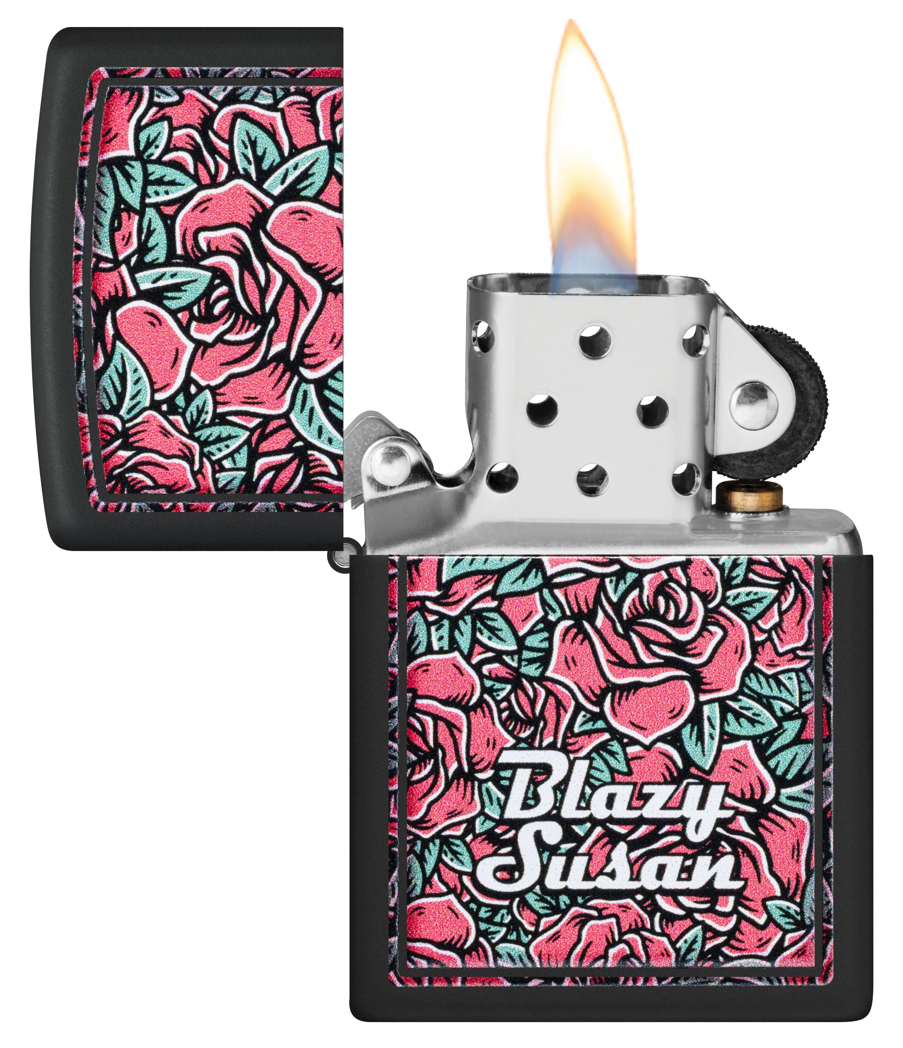 Zippo Blazy Susan Roses Pattern, Black Matte Lighter #47192