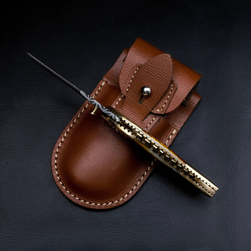 Damascus steel folding pocket knife by cskforged, 7-inch blade with intricate pattern, compact and portable for everyday carry