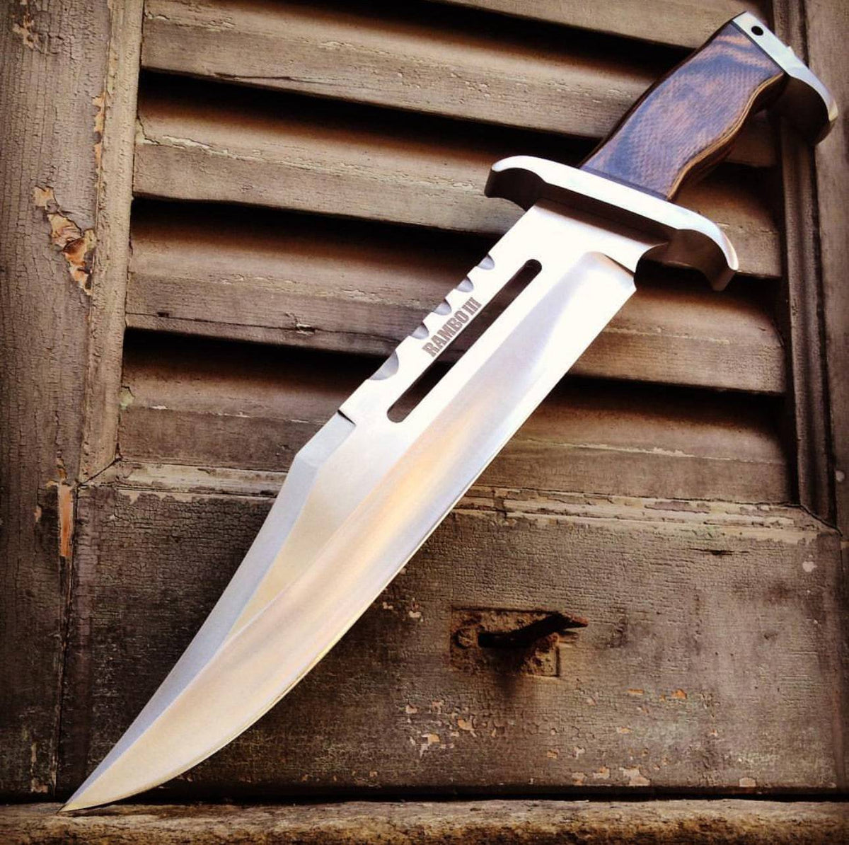 Cskforged Rambo Knife with D2 steel blade, rugged survival knife featuring a textured handle and sharp edge for outdoor use
