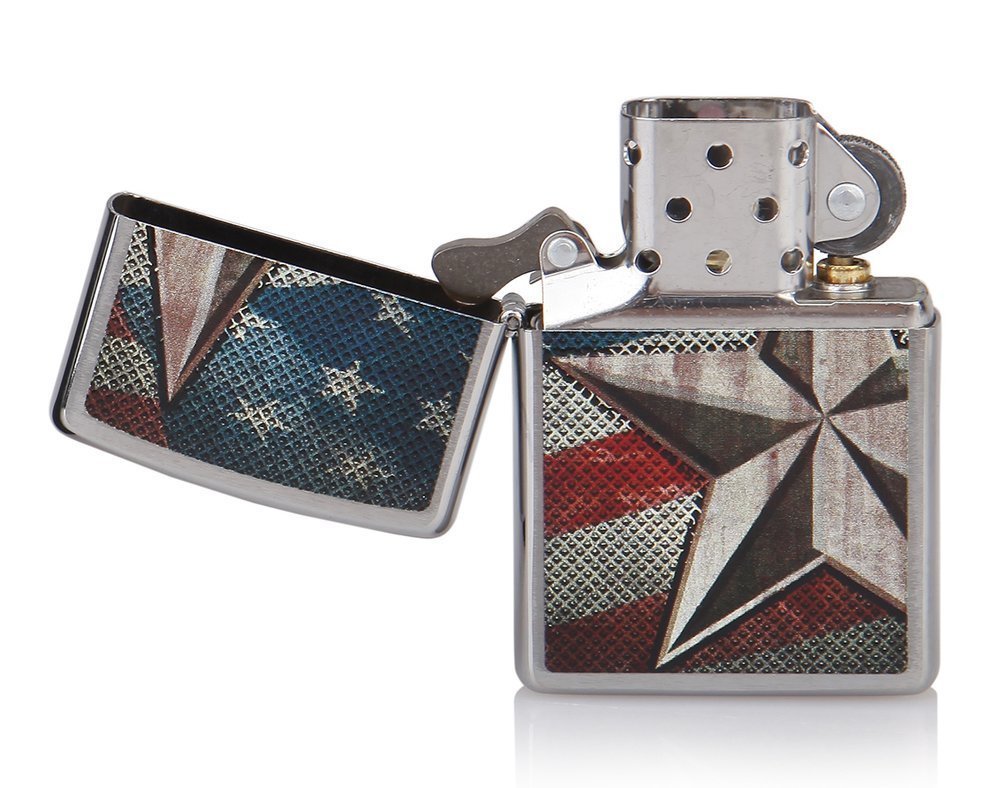 Zippo Retro Star and Flag, Brushed Chrome Lighter #28653
