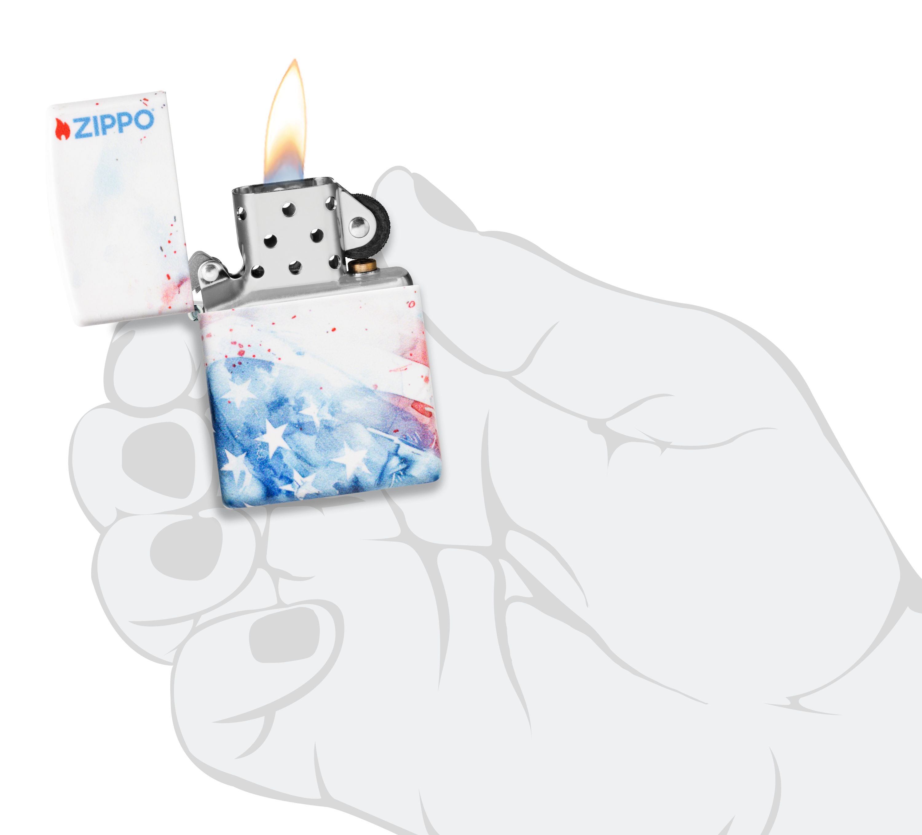 Zippo American Flag Watercolor 540°, White Matte Lighter #47209
