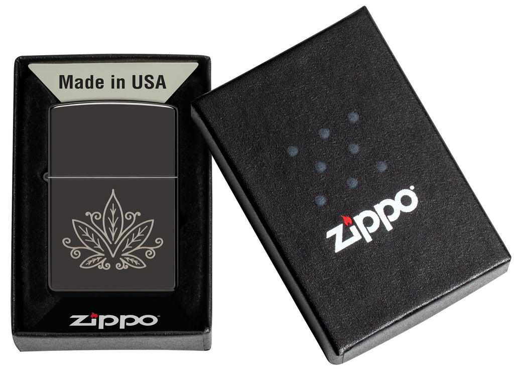 Zippo Cannabis Zentangle, High Polish Black Lighter #48926