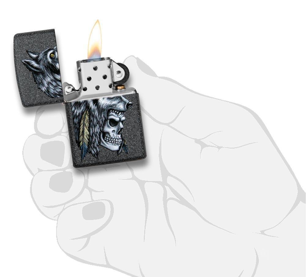 Zippo Wolf Skull Feather Native American, Iron Stone Lighter #29863