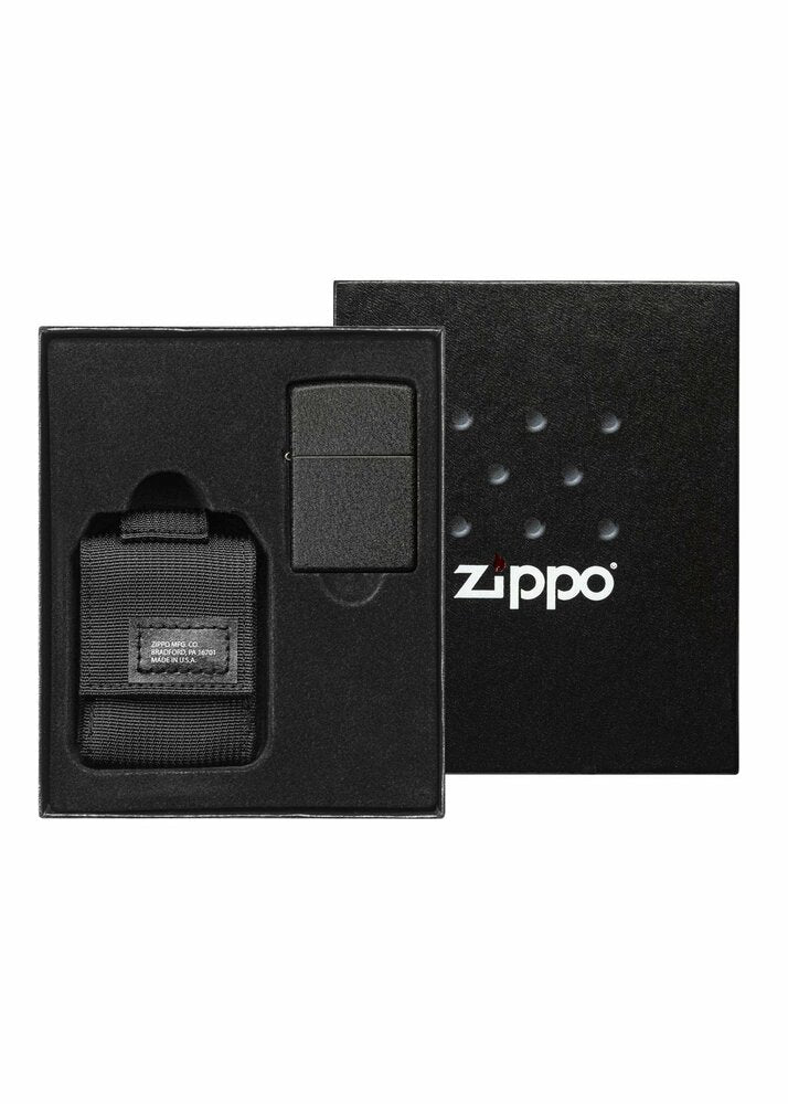 Zippo Black Crackle + Black Molle Pouch Gift Set, Made in USA #49402