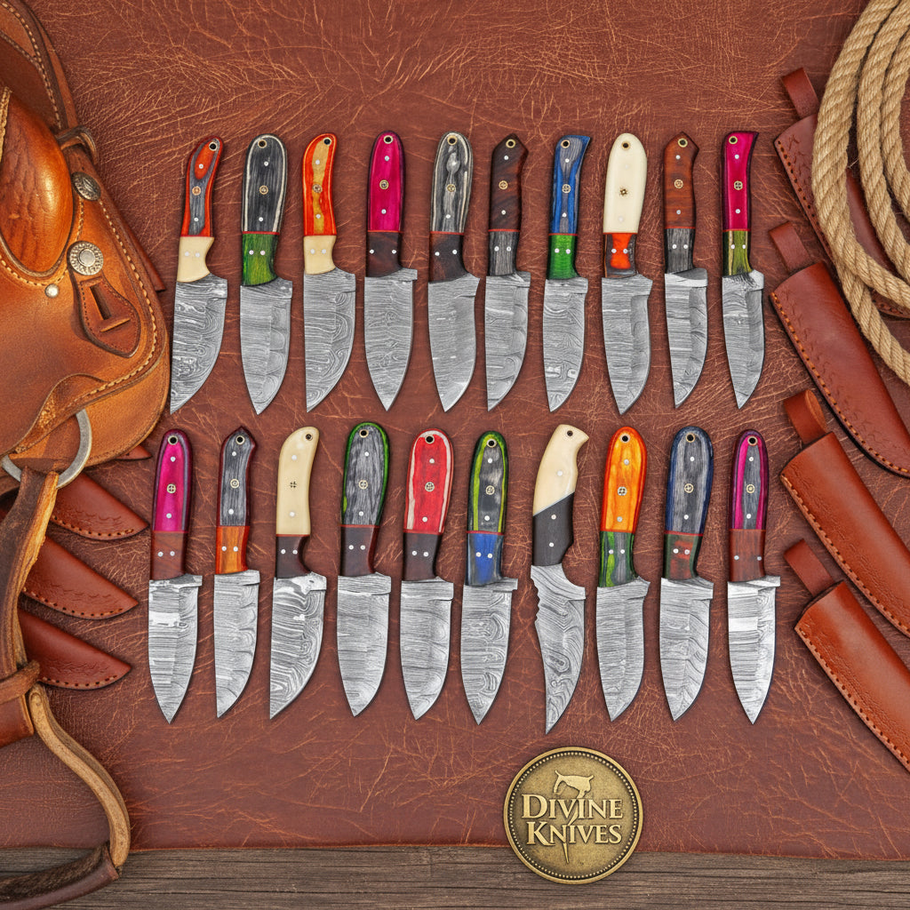 Damascus Skinner Knives Lot with Twenty Forged Blades