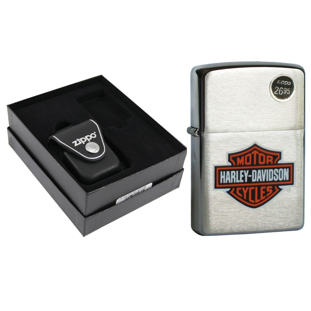 Zippo Harley-Davidson & Leather Pouch Gift Set #LPGS-LPLBK-200HD.H252