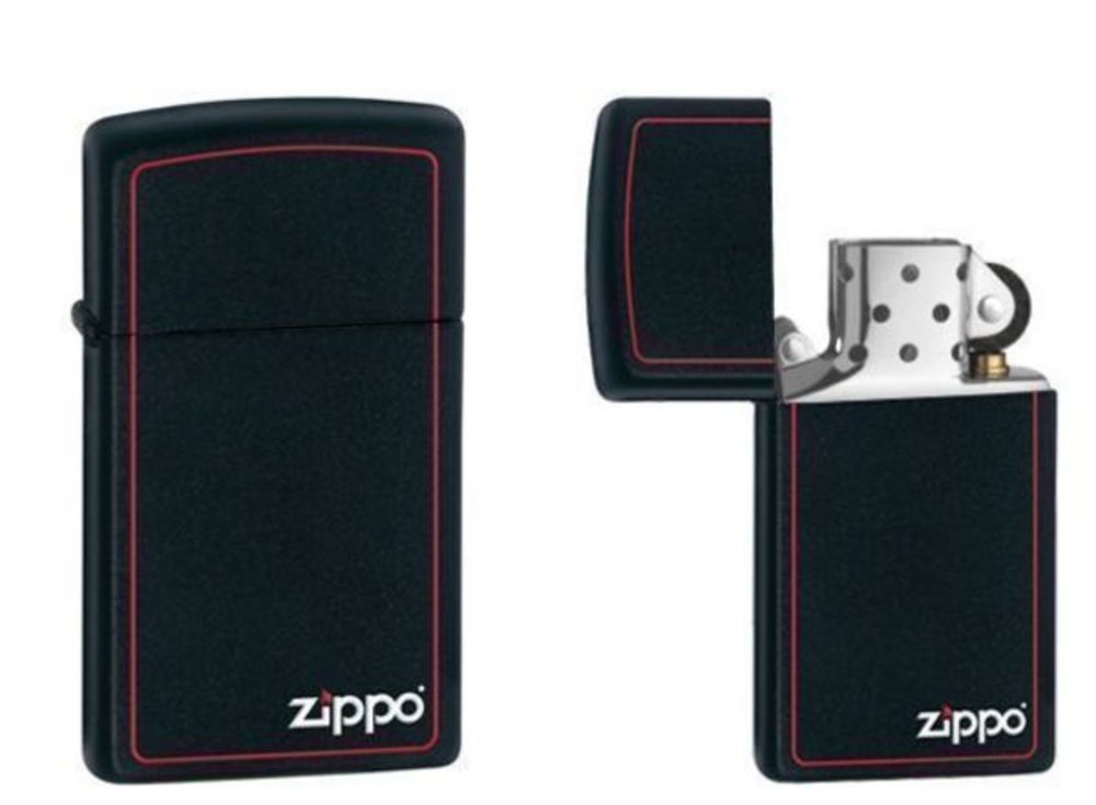 Zippo Slim Red Border, Black Matte Lighter #1618ZB
