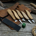 5-Piece Wood Carving Knife Set with Sharpening Board & Leather Case